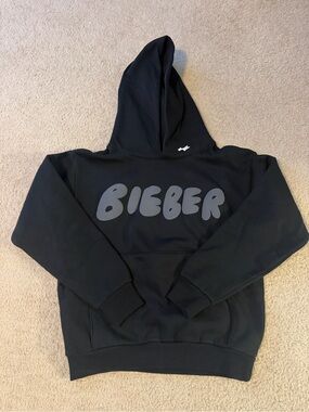 Justin Bieber Black SKYLRK Sweatshirt with Gray ‘BIEBER’ Logo